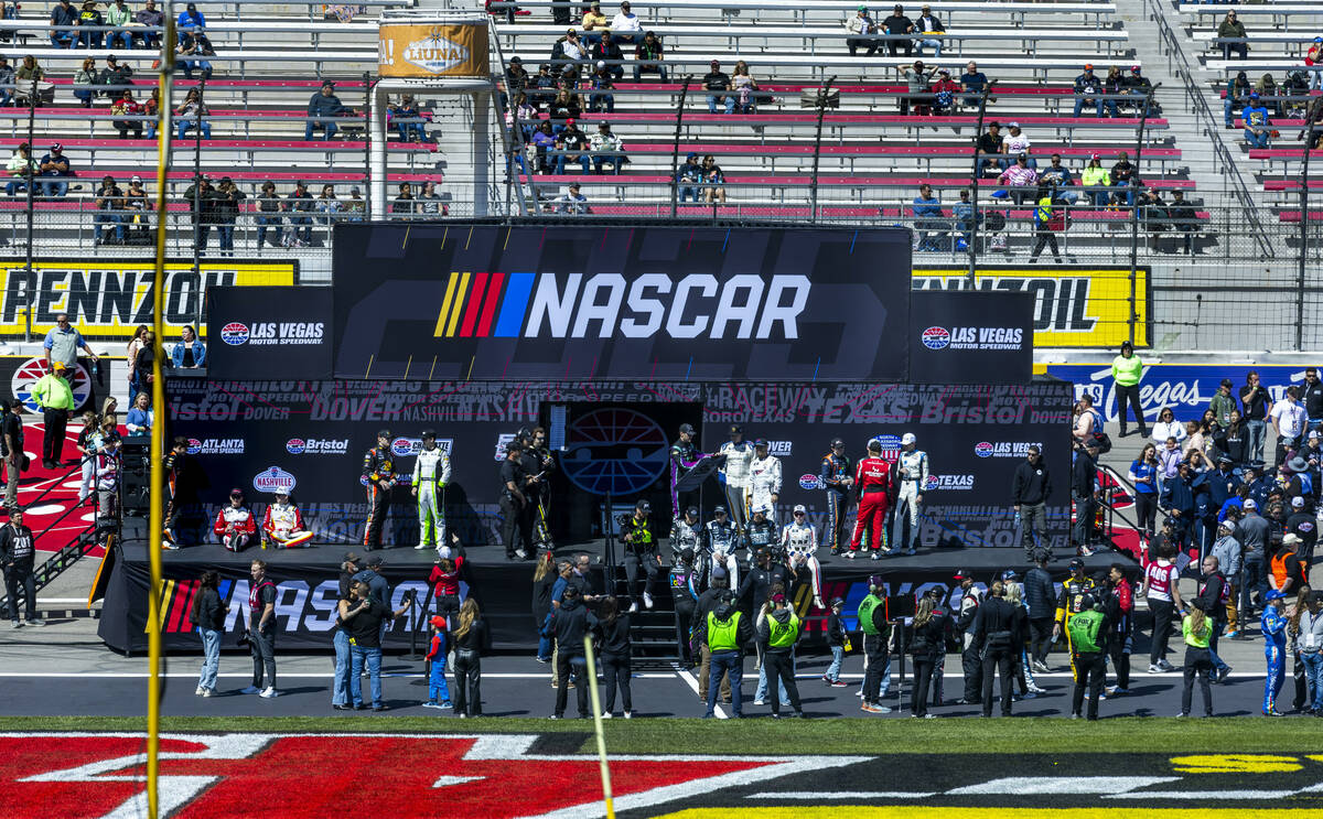 Drivers await backstage to be introduced for The LiUNA NASCAR Xfinity Series race at Las Vegas ...