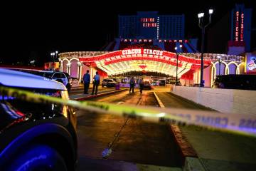 Metro police investigate a possible shooting at Circus Circus hotel-casino Saturday, March 15, ...
