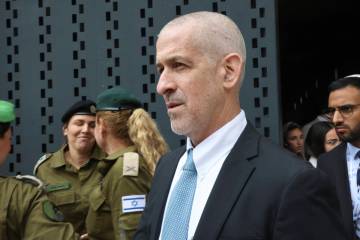 FILE - Ronen Bar, chief of Israel's domestic Shin Bet security agency, attends a ceremony marki ...