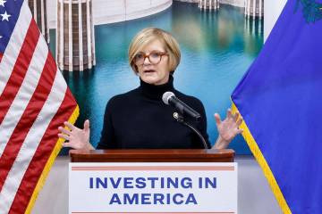 Rep. Susie Lee, D-Nev., speaks during a news conference on Jan. 10, 2025, in Las Vegas. (Bizuay ...