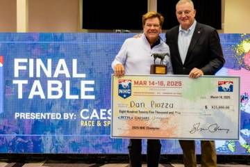 Dan Piazza, left, won the 26th NTRA National Horseplayers Championship on Sunday at Horseshoe L ...