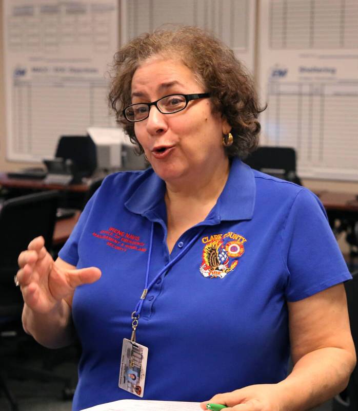 Irene Navis, Clark County planning coordinator and assistant emergency manager, speaks as she l ...