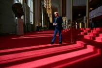 President Donald Trump walks as he tours the John F. Kennedy Center for the Performing Arts in ...