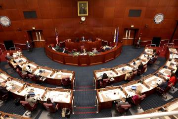 Speaker Steve Yeager, D-Las Vegas, leads an Assembly floor session in the Legislative Building ...