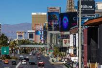 Casinos and businesses along the Strip just north of the MGM Grand on Wednesday, March 19, 2025 ...