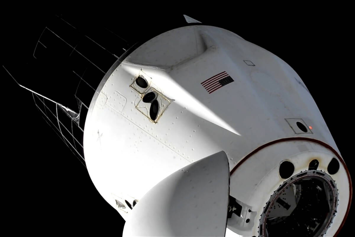 This image taken from NASA video shows the SpaceX capsule carrying NASA astronauts Suni William ...