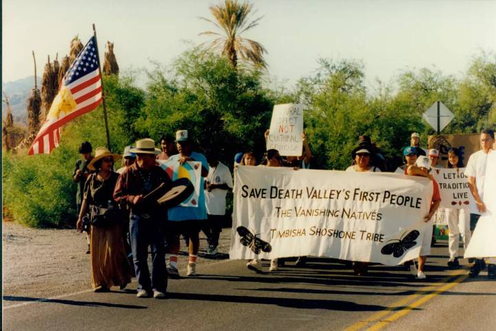 Timbisha Shoshone members and allies march on Memorial Day 1996 to demand restoration of their ...