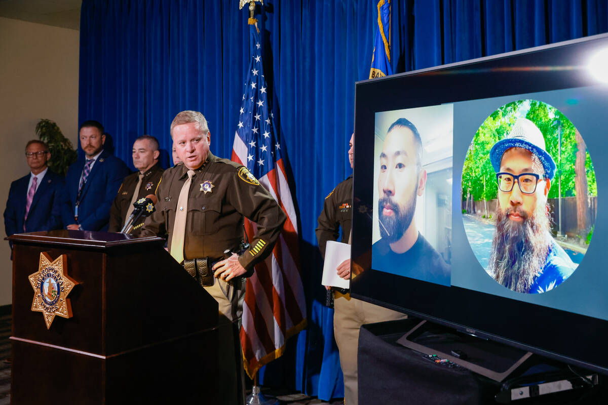 Sheriff Kevin McMahill speaks at a press conference on Thursday, March 27, 2025, at Metropolita ...