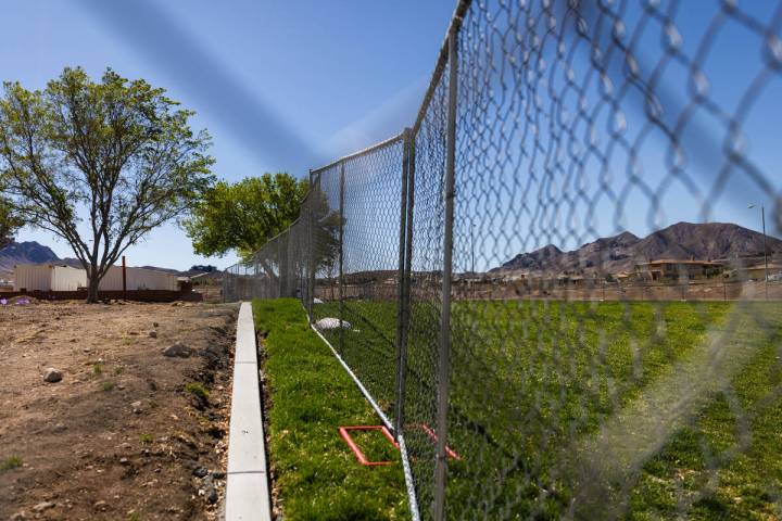 An area where grass has been removed is seen at Mission Hills Park on Wednesday, March 19, 2025 ...