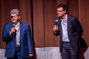 Norm Clarke and John Katsilometes are shown at the Nevada Sesquicentennial All-Star Concert at ...