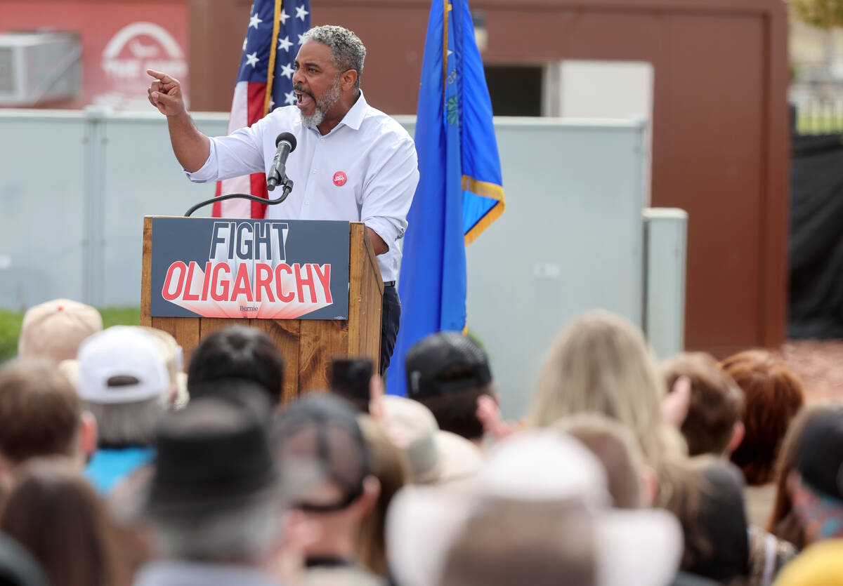 Rep. Steven Horsford, D-Nev., speaks at a rally for Sen. Bernie Sanders, I-Vermont, and Rep. Al ...