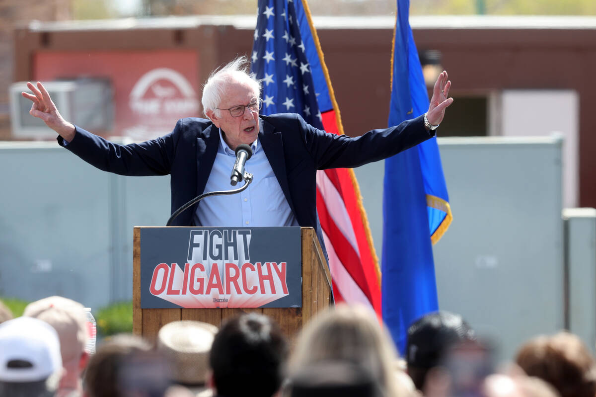 Sen. Bernie Sanders, I-Vermont, speaks during a rally at Craig Ranch Regional Park in North Las ...