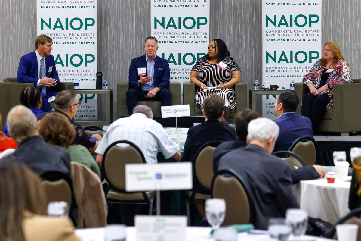 James Bristow, left, of Midnight Sun Consulting, a moderator, Asha Jones, second right, vice pr ...