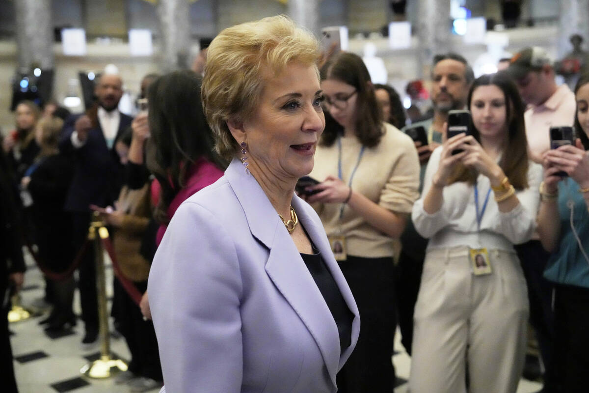 Education Secretary Linda McMahon arrives before President Donald Trump addresses a joint sessi ...