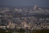 Buildings destroyed during the Israeli air and ground offensive in the Gaza Strip as seen from ...