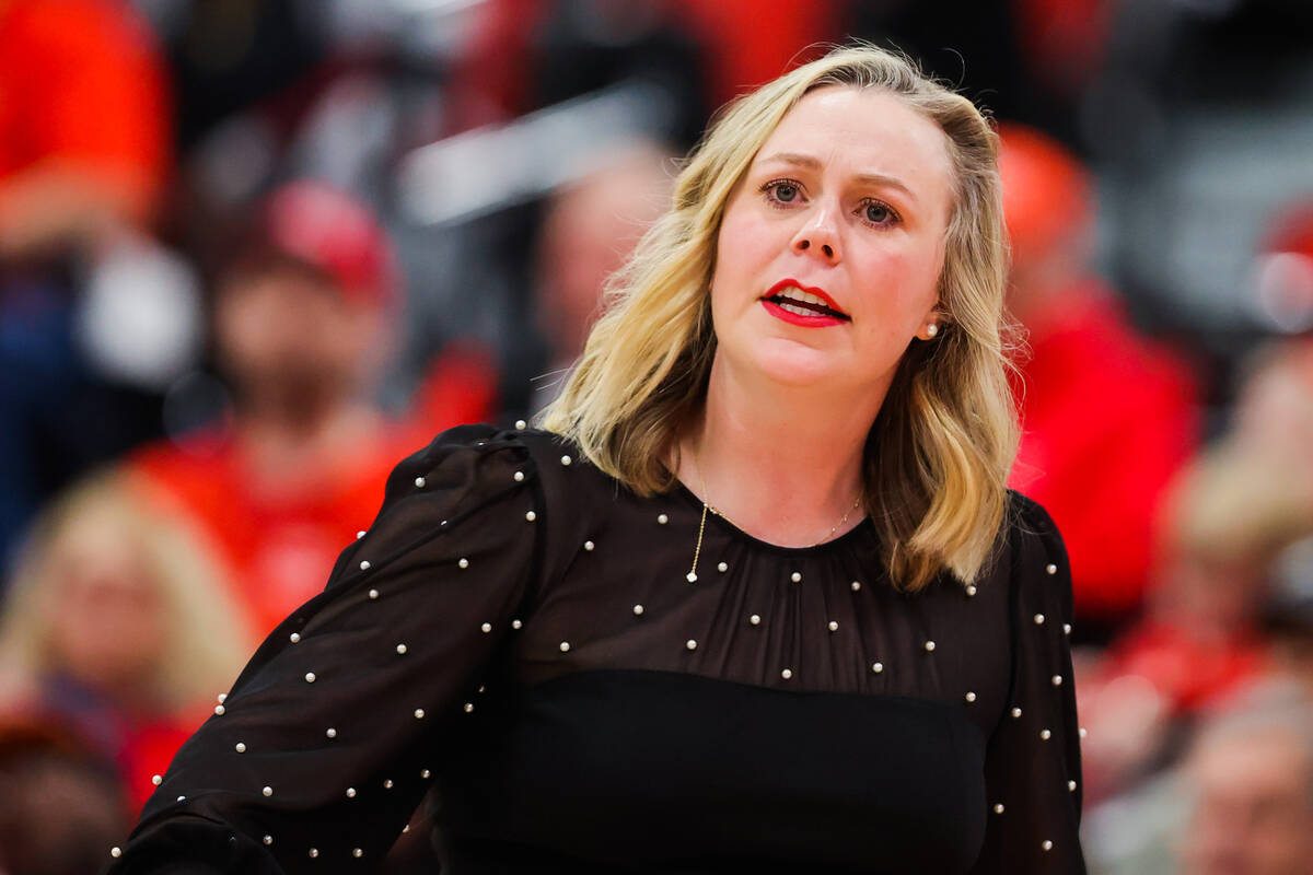 Lady Rebels head coach Lindy La Rocque coaches from the sidelines during a Women's Basketball I ...