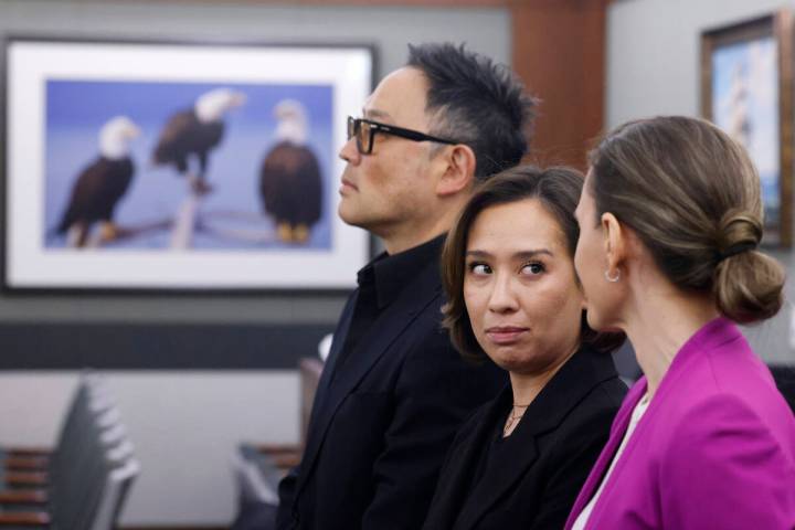 Cary Mano, left, Nicole Chang and Vanya Diaz, right, three of the 13 plaintiffs in a lawsuit ag ...