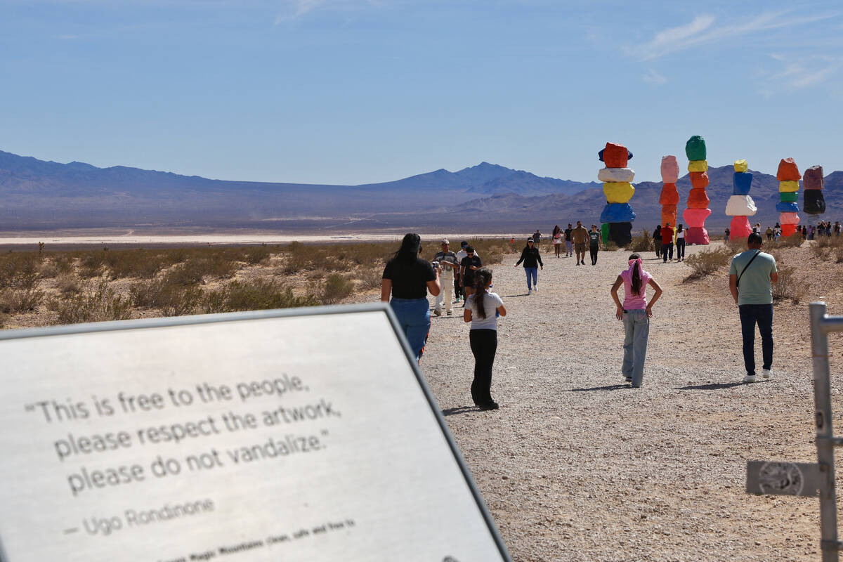 The Nevada Museum of Art says a “monolith” appeared at the Seven Magic Mountains art instal ...