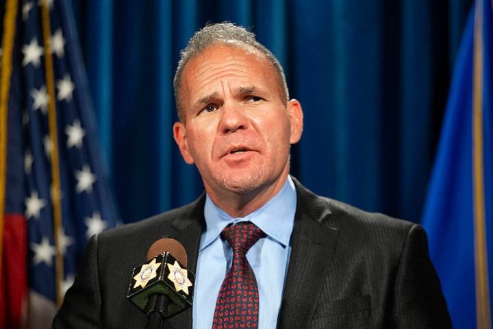 Capt. John Pelletier speaks during a news conference in Las Vegas in September 2021. (Las Vegas ...