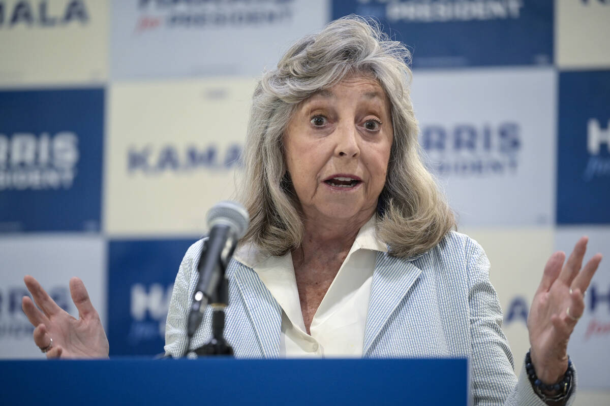 Rep. Dina Titus, D-Nev, speaks at a news conference Monday, July 29, 2024, in Las Vegas. (Sam M ...