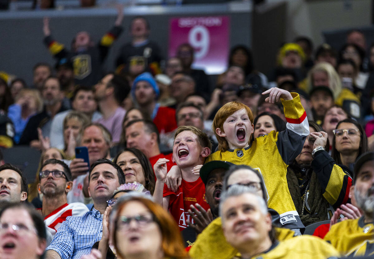 Golden Knights fans are excited as they dominate the Detroit Red Wings during the third period ...