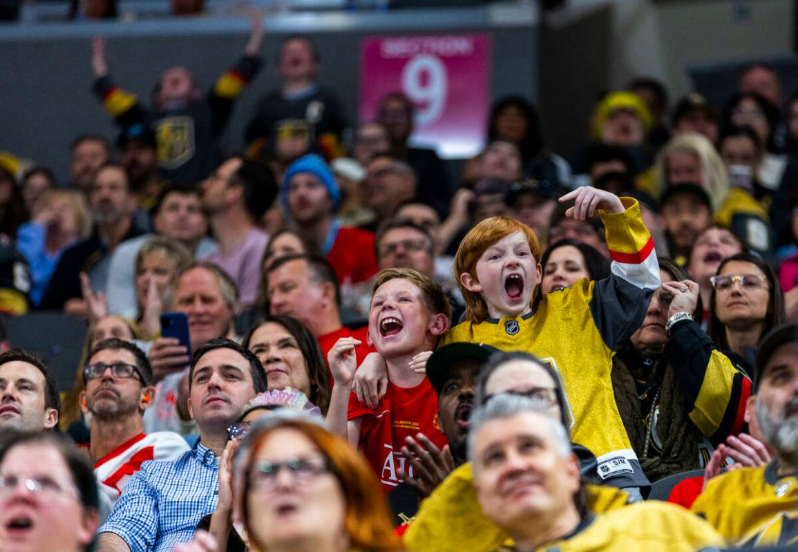 Golden Knights fans are excited as they dominate the Detroit Red Wings during the third period ...