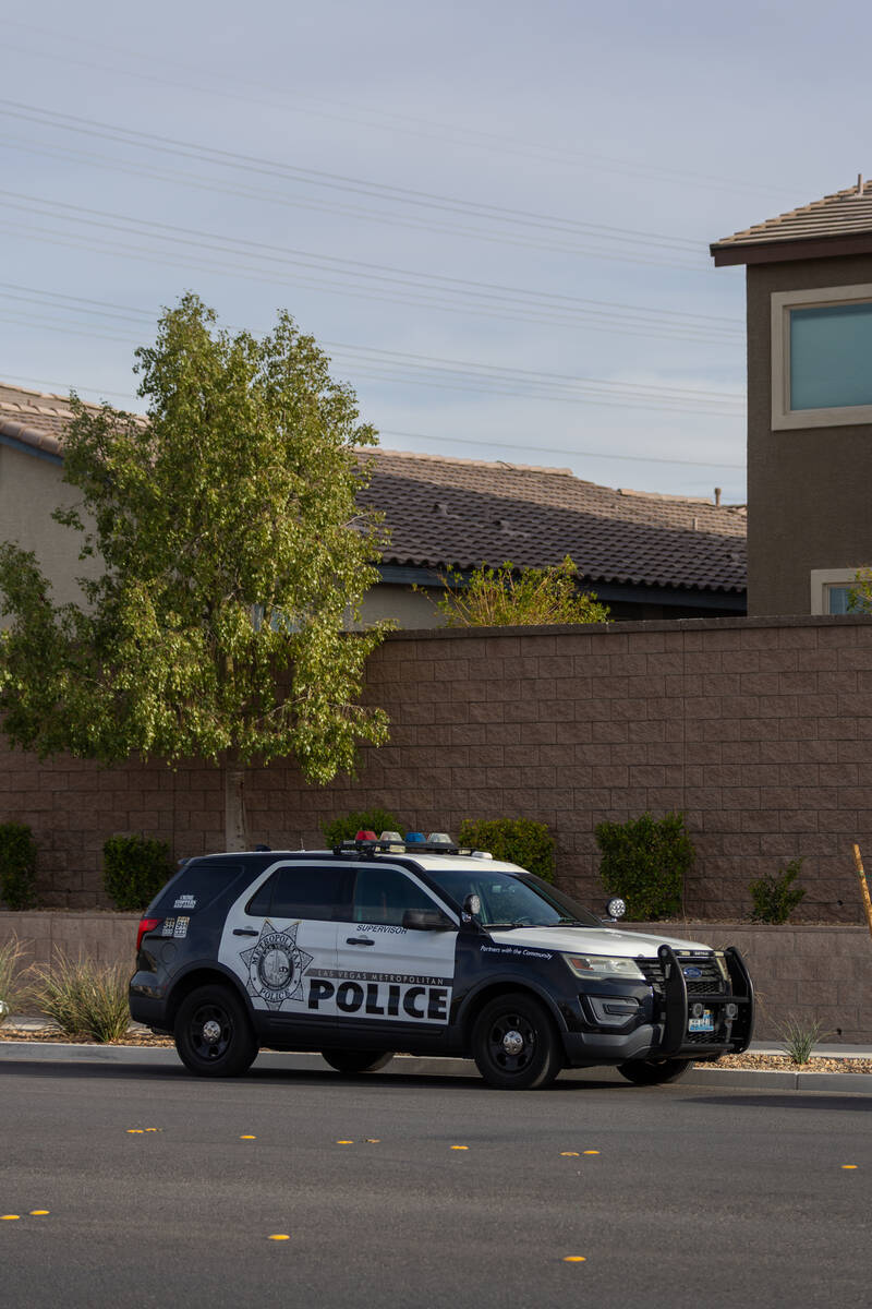 A police cruiser sits parked on Patrick Lane during an investigation into an officer-involved s ...