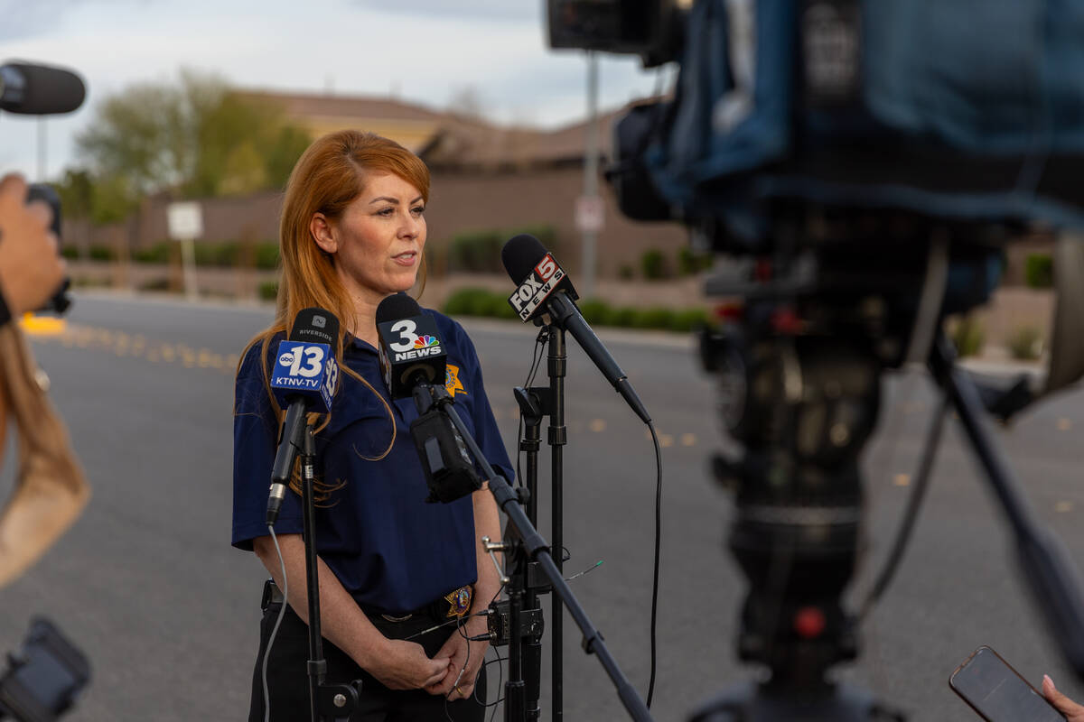 Capt. Esmeralda Boveda speaks to journalists after an officer-involved shooting in a neighborho ...
