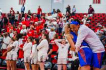 Florida Gators teammates celebrate beating the Lady Rebels on a buzzer beater during a second r ...