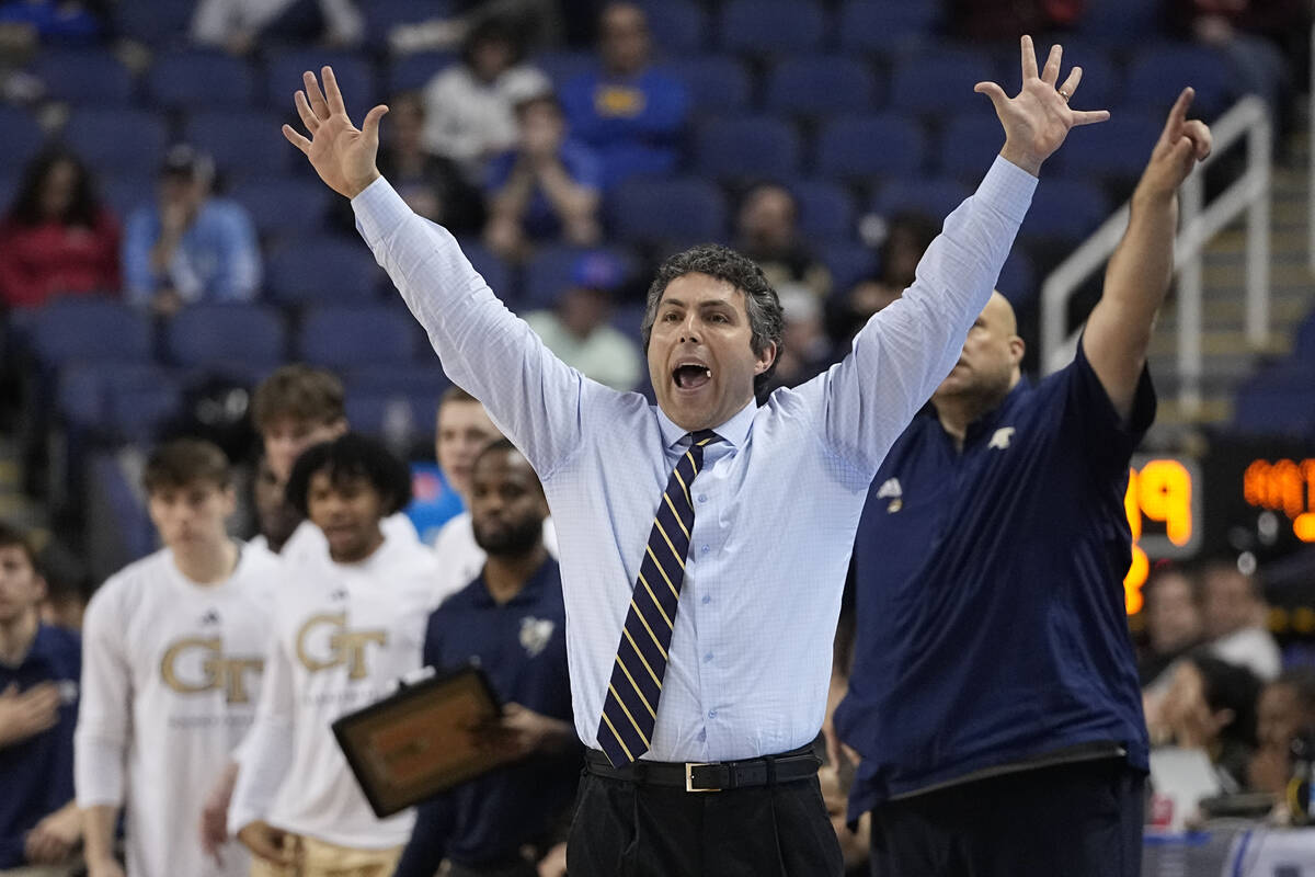 Georgia Tech head coach Josh Pastner yells during the second half of an NCAA college basketball ...