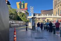 An area in front of The Mirage is cordoned off with police tape Sunday afternoon after police s ...