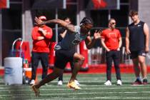 UNLV wide receiver Ricky White III runs the 40-yard dash during UNLV football's Pro Day at the ...