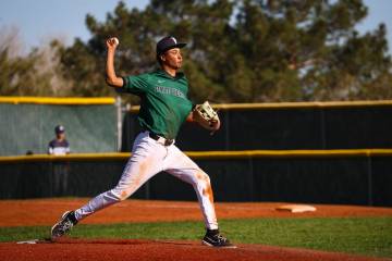 Palo Verde's Noah Knudson pitches to Shadow Ridge during a baseball game at Palo Verde High Sch ...