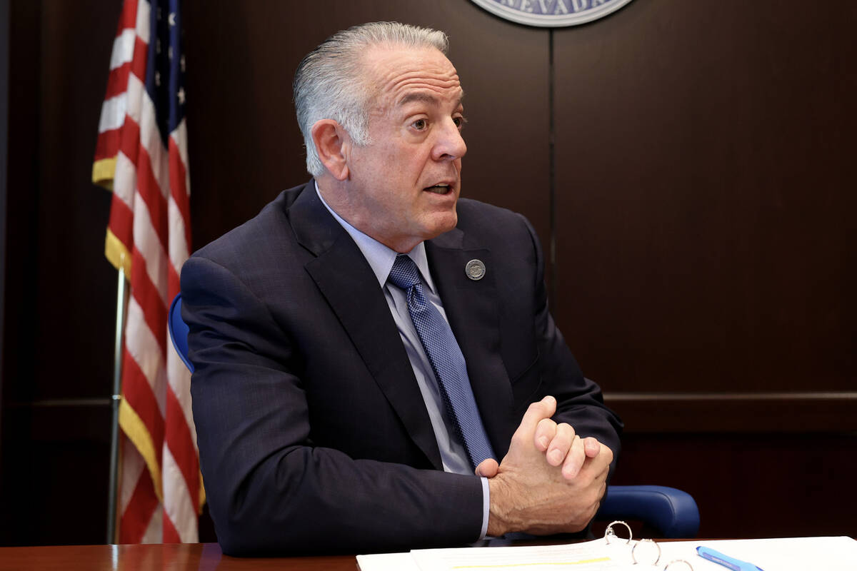 Gov. Joe Lombardo talks to the Review-Journal at his Las Vegas office Monday, March 24, 2025. ( ...