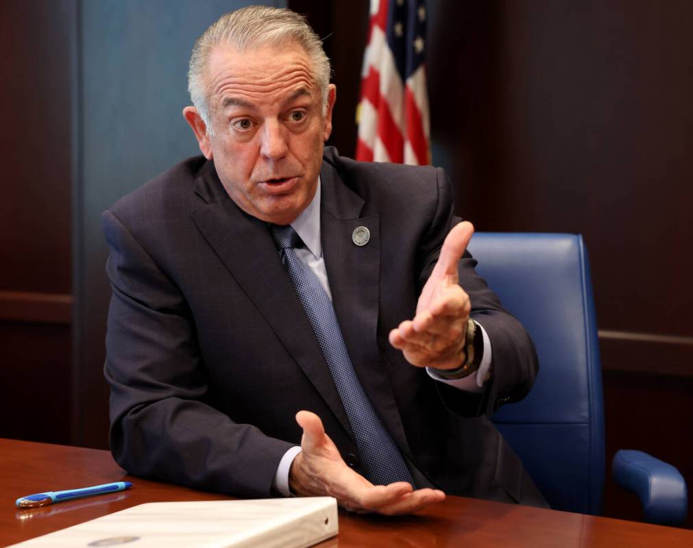 Gov. Joe Lombardo talks to the Review-Journal at his Las Vegas office Monday, March 24, 2025. ( ...