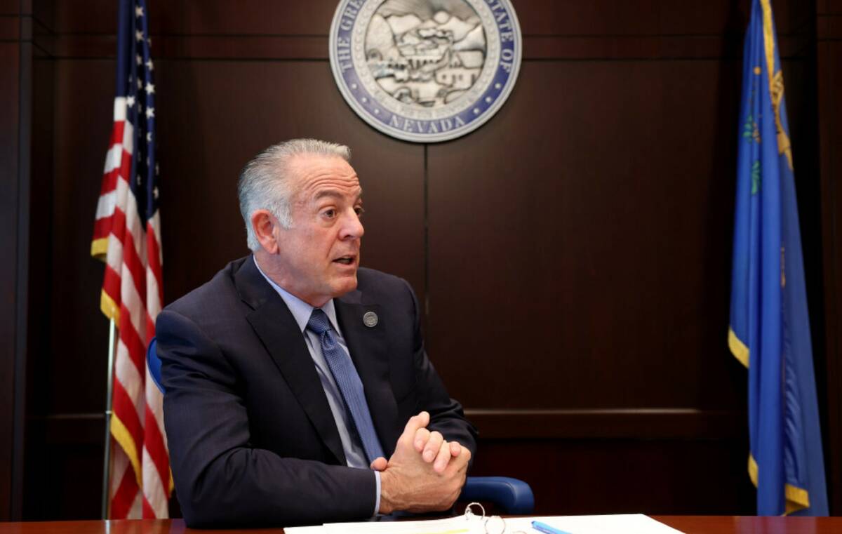 Gov. Joe Lombardo talks to the Review-Journal at his Las Vegas office Monday, March 24, 2025. ( ...