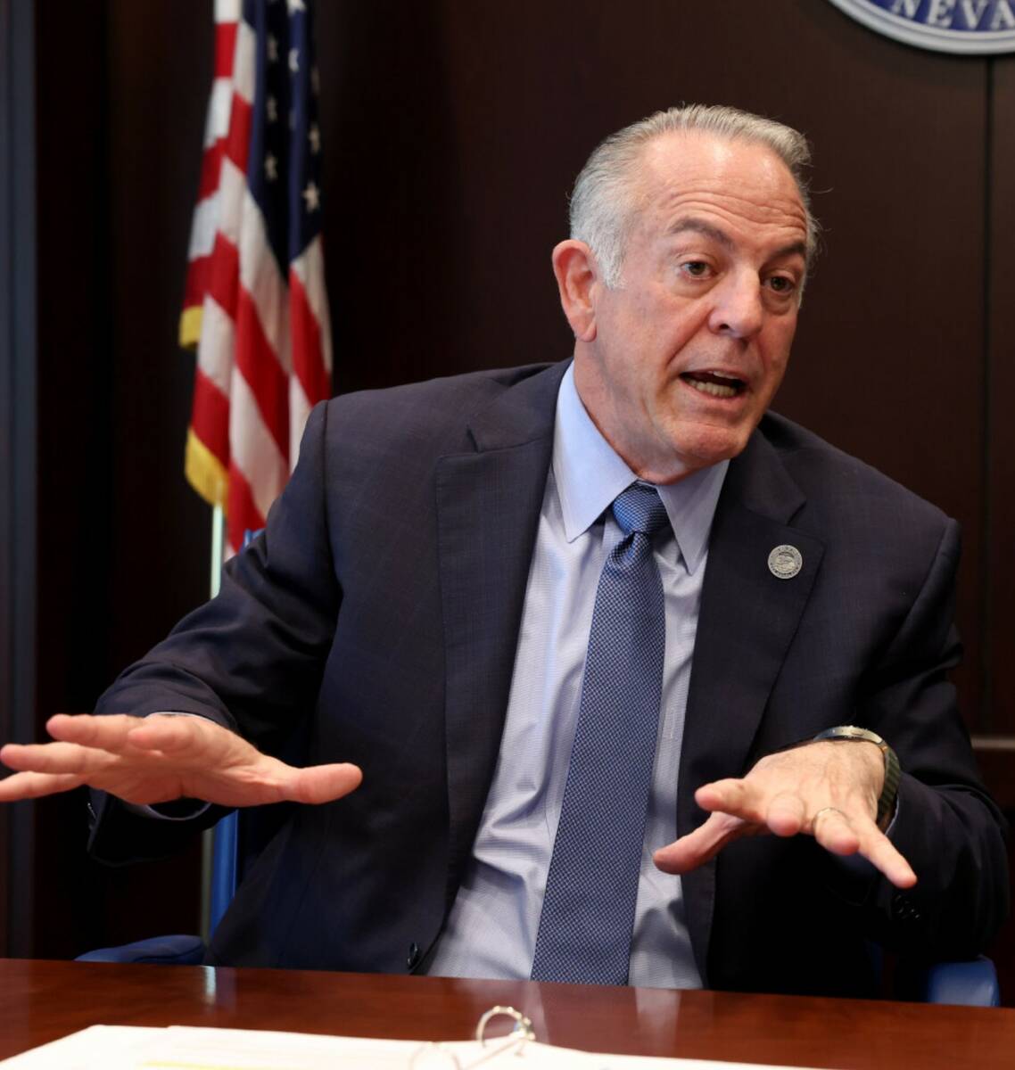 Gov. Joe Lombardo talks to the Review-Journal at his Las Vegas office Monday, March 24, 2025. ( ...