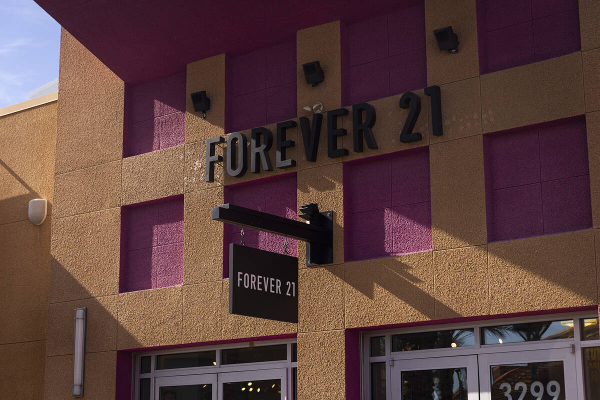 Signage for Forever 21, which is closing down, at Las Vegas North Premium Outlets on Wednesday, ...
