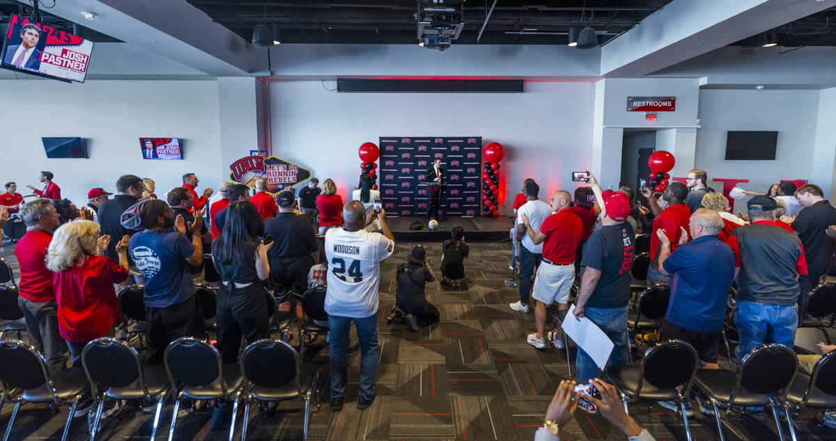 New UNLV men's basketball coach Josh Pastner speaks before a packed room during and introductor ...