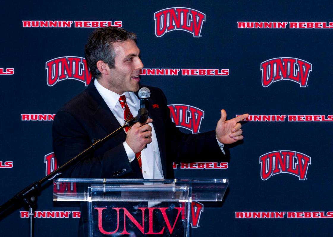 New UNLV men's basketball coach Josh Pastner speaks during and introductory press conference at ...
