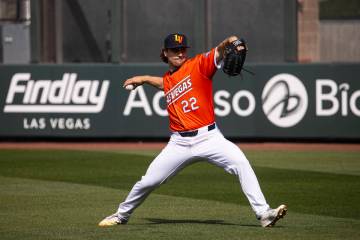 Las Vegas Aviators pitcher J.T. Ginn practices during media day at Las Vegas Ballpark in Downto ...