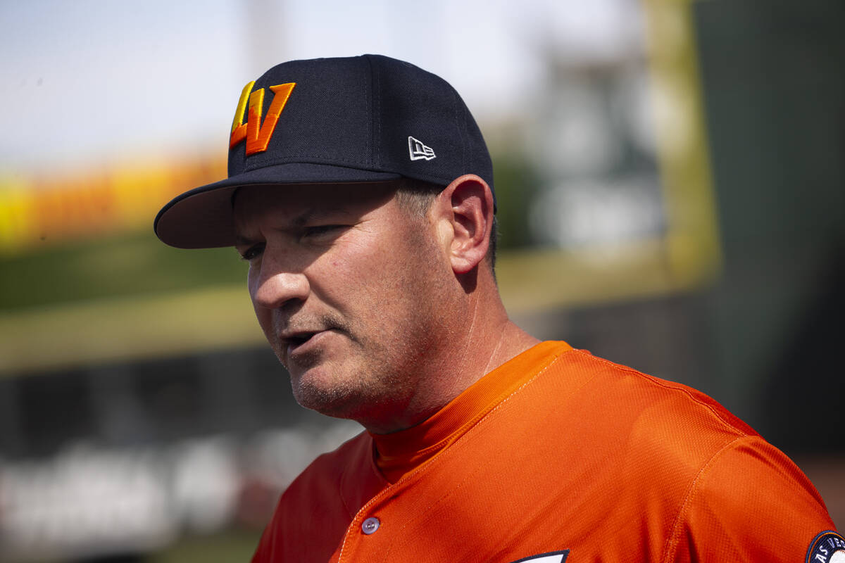 Las Vegas Aviators manager Fran Riordan is interviewed during media day at Las Vegas Ballpark i ...