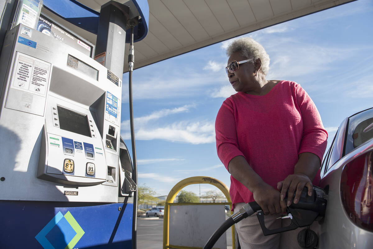 Mary Jones pumps gas at the Sam's Club fuel station in Las Vegas in this Review-Journal file ph ...