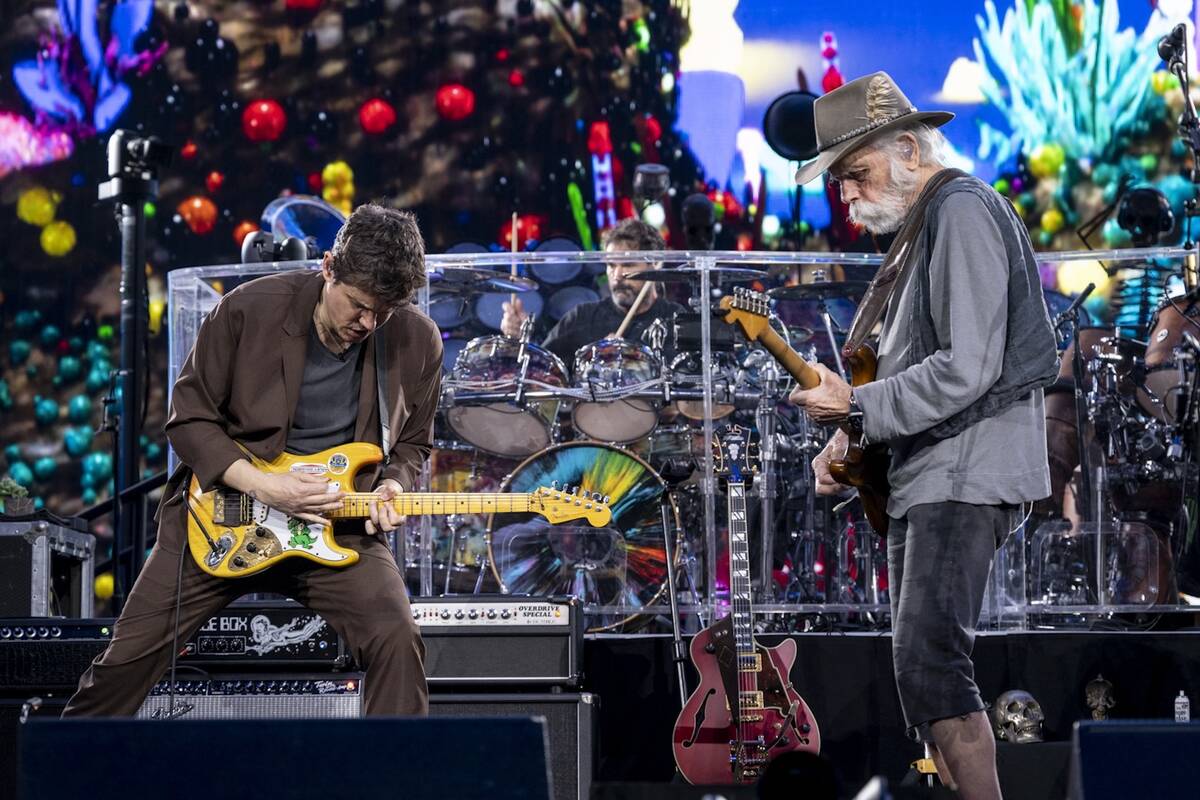 John Mayer and Bob Weir of Dead & Company are shown in "Dead Forever" at Sphere on Thursday, Ma ...