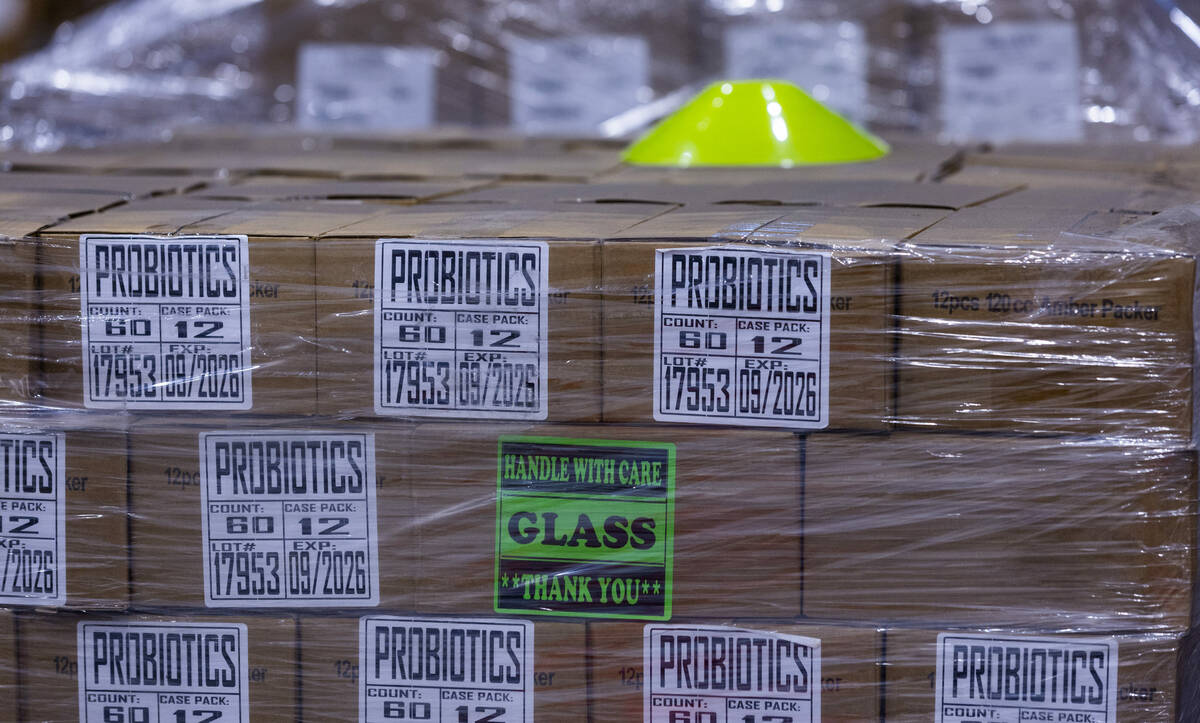 A pallet of products are just a few of the millions processed weekly in the warehouse during a ...