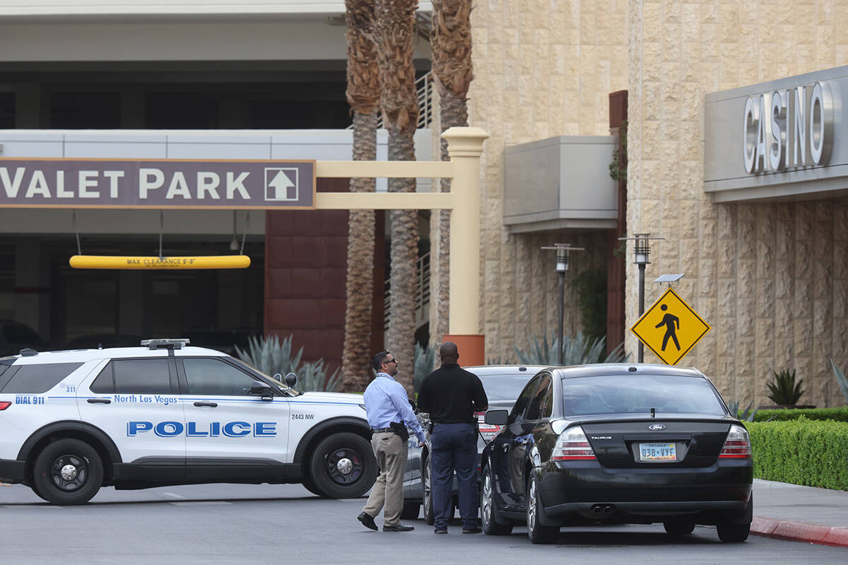 Police investigate a fatal shooting Thursday, March 27, 2025, at Aliante Casino in North Las Ve ...