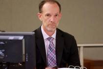 Clark County Commissioner Justin Jones testifies on the witness stand before testifying in cour ...