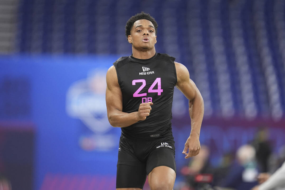 Kansas State defensive back Jacob Parrish runs the 40-yard dash at the NFL football scouting co ...