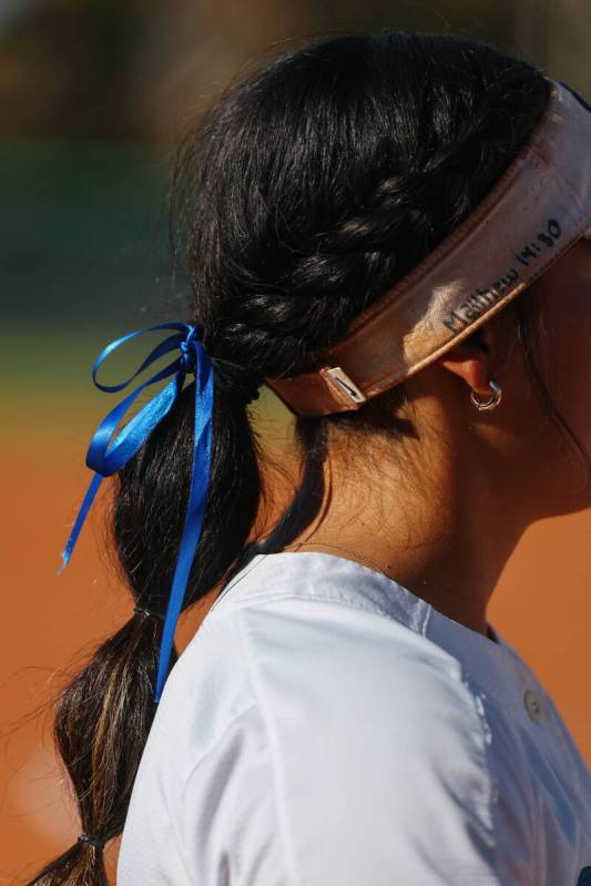 Green Valley’s Liliana Esparza (8) stands on the field between innings during the softba ...