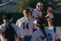 Green Valley’s Liliana Esparza (8), center, celebrates her game-winning hit at the end o ...